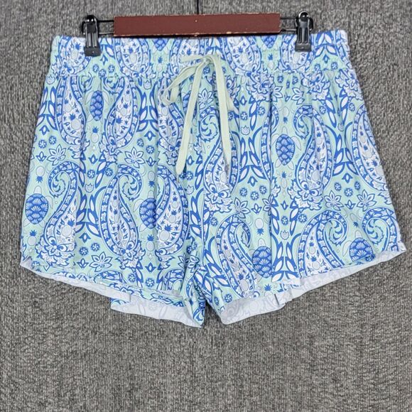 Simply Southern Shorts Womens Large Blue Paisley Floral Lined High Elastic Waist - Picture 1 of 9